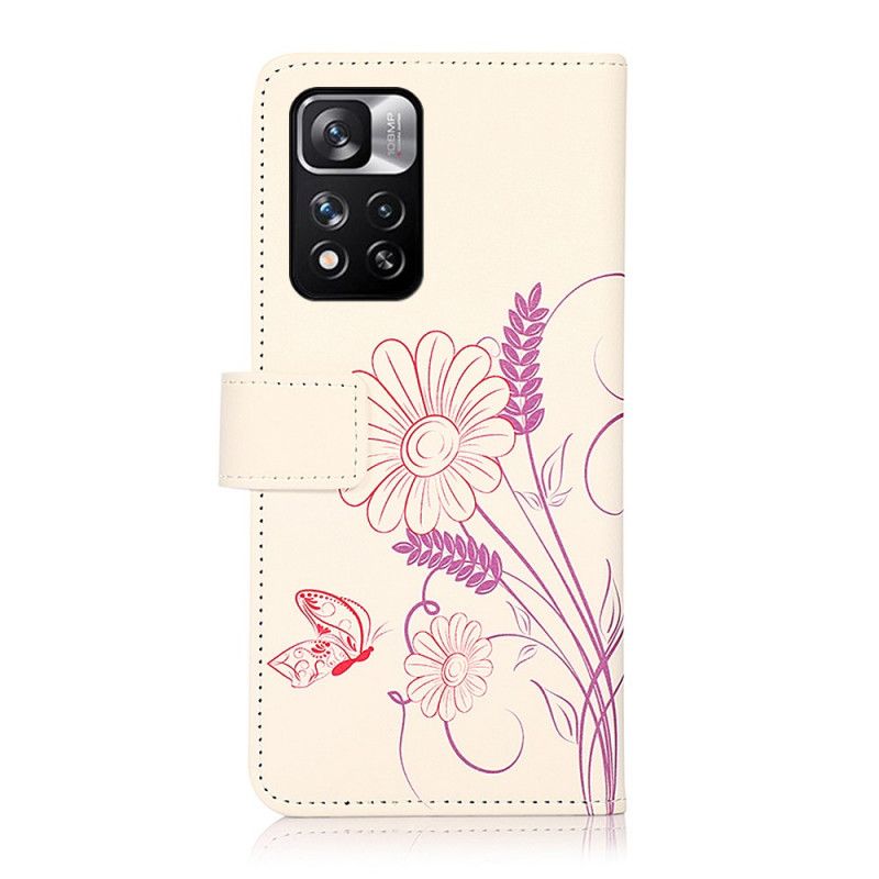 Flip Cover Xiaomi Redmi Note 11 Pro / Note 11 Pro Plus Tegning Sommerfugle Og Blomster