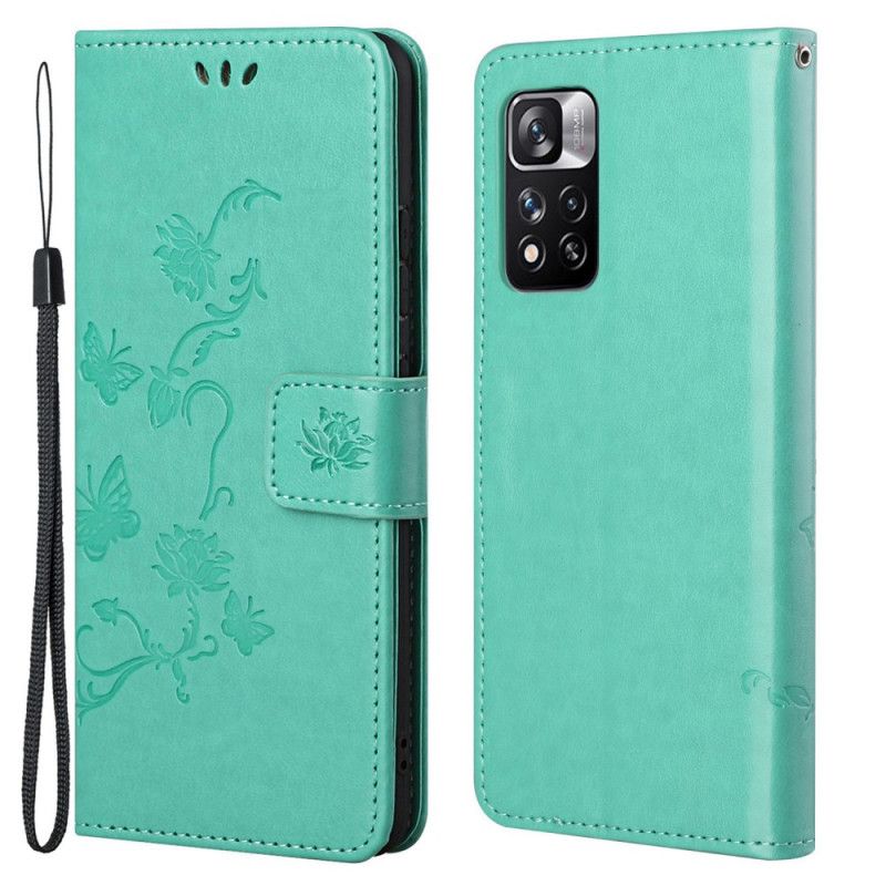 Læder Cover Xiaomi Redmi Note 11 Pro / Note 11 Pro Plus Telefon Etui Asiens Sommerfugle Og Blomster