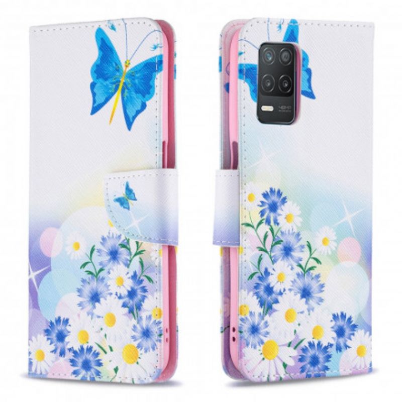 Flip Cover Til Realme 8 5g Malede Sommerfugle Og Blomster