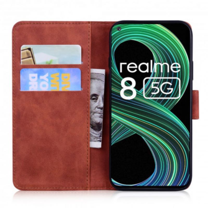 Flip Cover Til Realme 8 5g Monokrom Lædereffekt