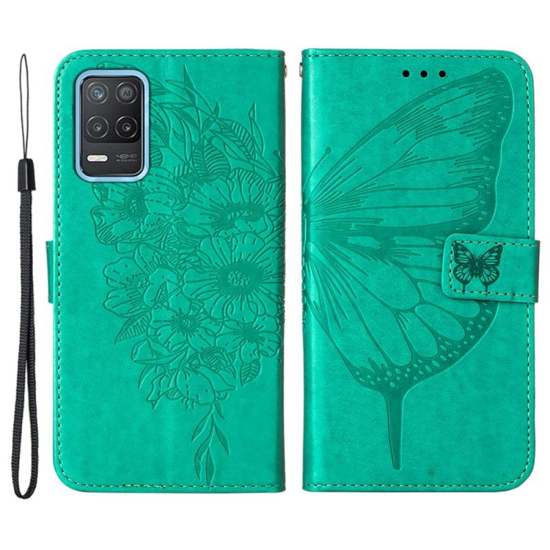 Læder Cover Realme 8 5g Telefon Etui Butterfly Design