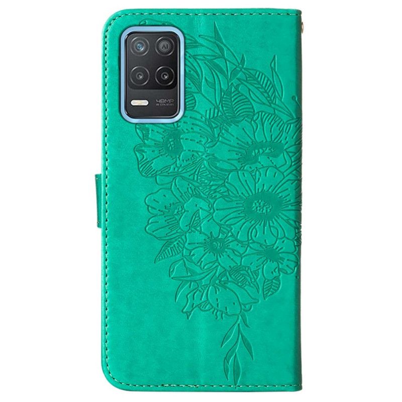 Læder Cover Realme 8 5g Telefon Etui Butterfly Design