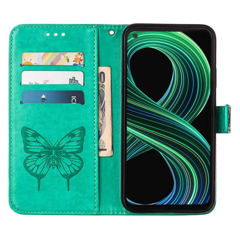 Læder Cover Realme 8 5g Telefon Etui Butterfly Design