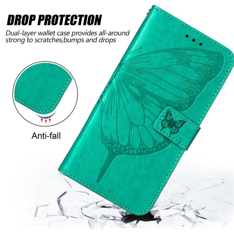 Læder Cover Realme 8 5g Telefon Etui Butterfly Design