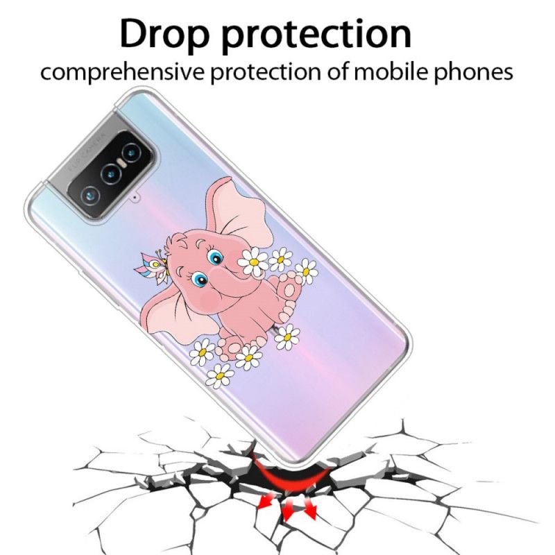 Cover Asus Zenfone 7 / 7 Pro Gennemsigtig Lyserød Elefant