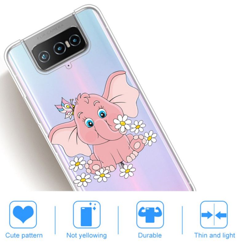 Cover Asus Zenfone 7 / 7 Pro Gennemsigtig Lyserød Elefant