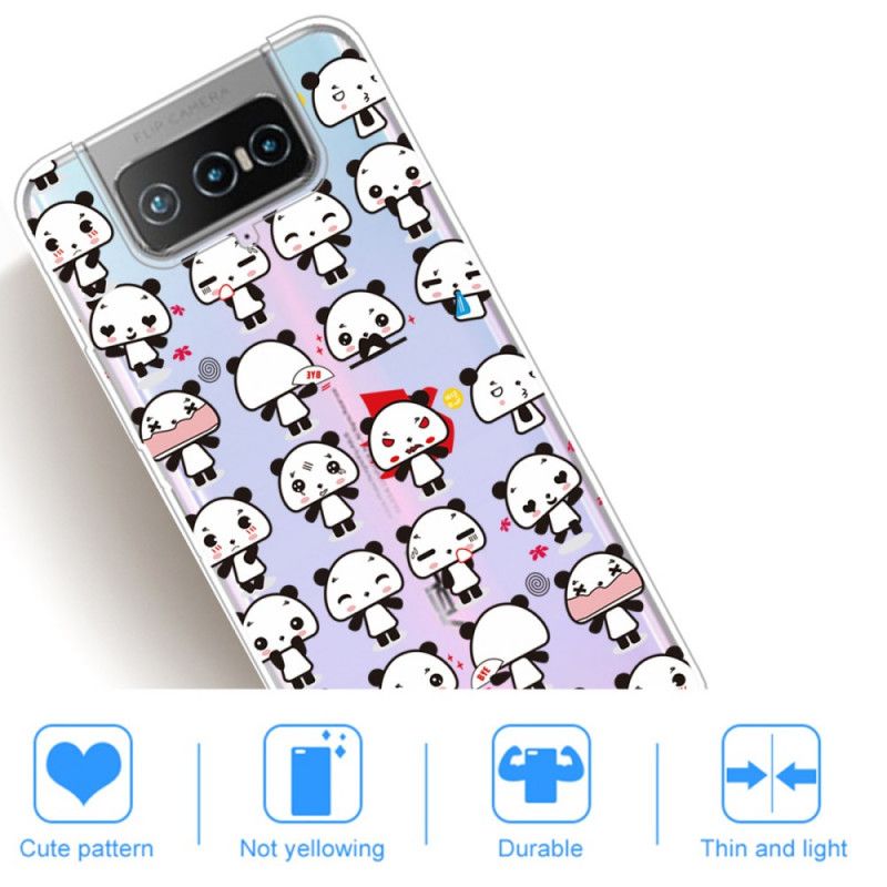 Cover Asus Zenfone 7 / 7 Pro Gennemsigtige Sjove Pandaer