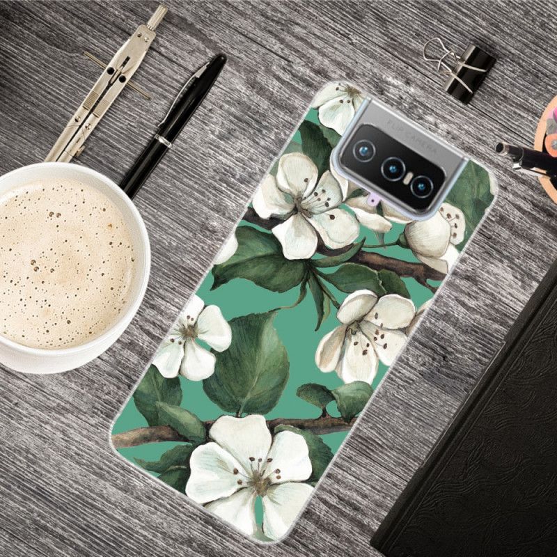 Cover Asus Zenfone 7 / 7 Pro Malede Hvide Blomster