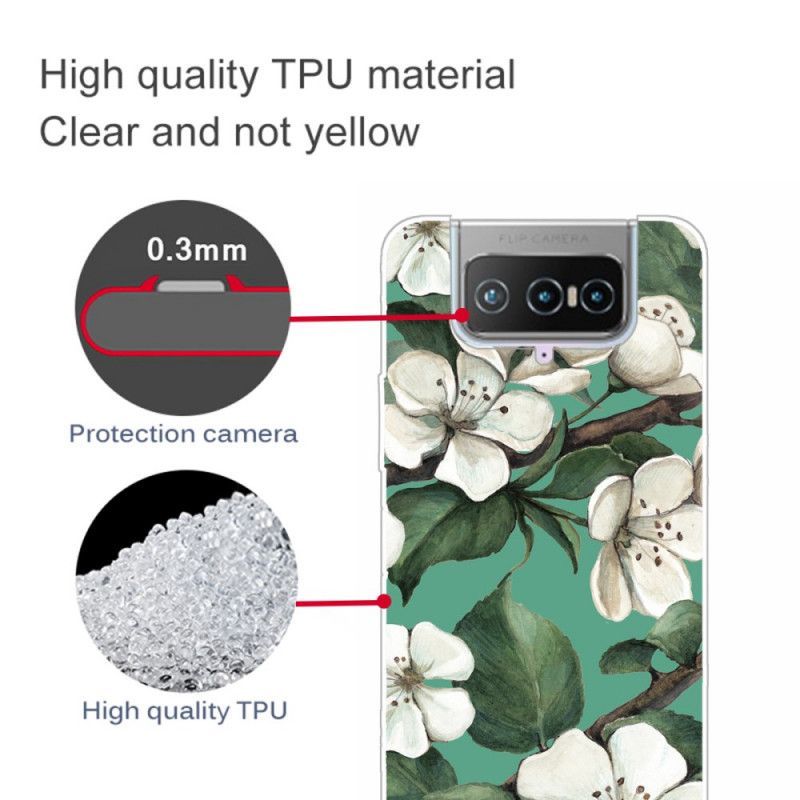 Cover Asus Zenfone 7 / 7 Pro Malede Hvide Blomster