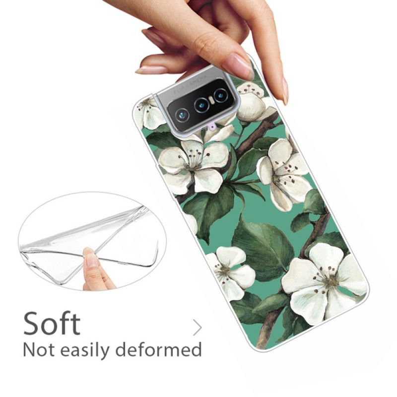 Cover Asus Zenfone 7 / 7 Pro Malede Hvide Blomster