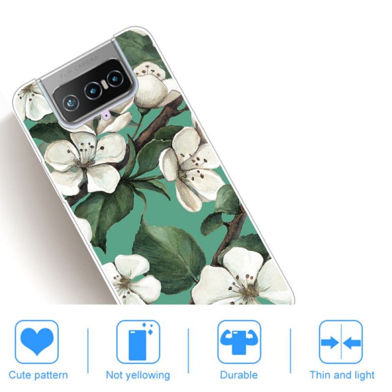 Cover Asus Zenfone 7 / 7 Pro Malede Hvide Blomster