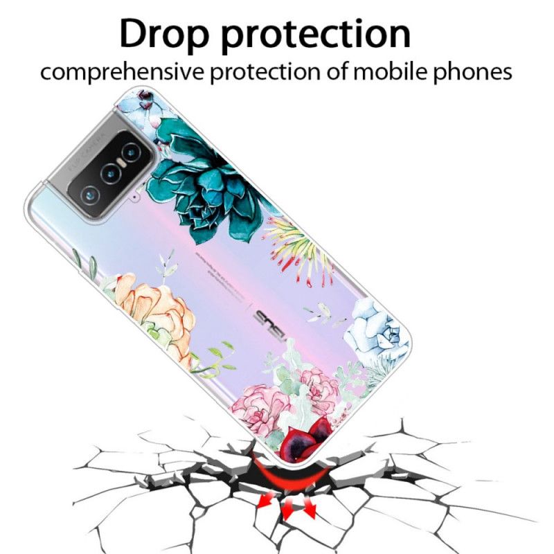 Cover Asus Zenfone 7 / 7 Pro Mobilcover Gennemsigtige Akvarelblomster