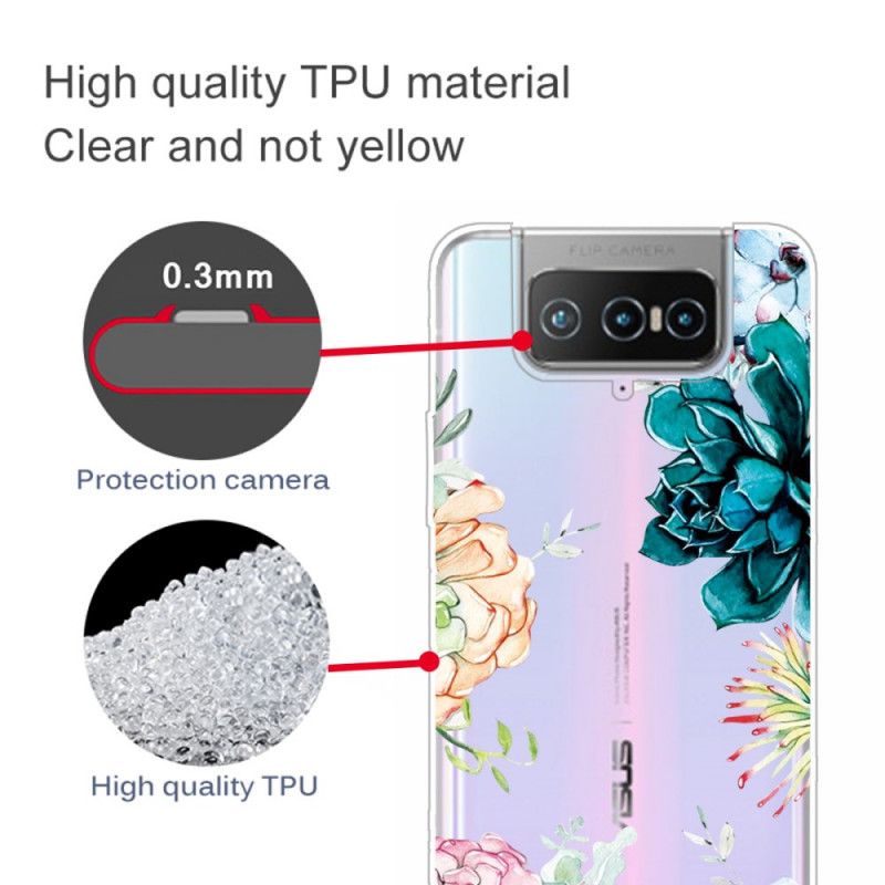 Cover Asus Zenfone 7 / 7 Pro Mobilcover Gennemsigtige Akvarelblomster