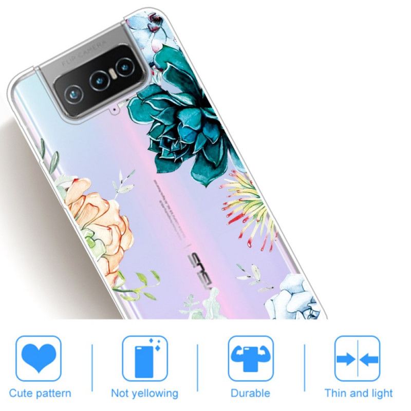 Cover Asus Zenfone 7 / 7 Pro Mobilcover Gennemsigtige Akvarelblomster