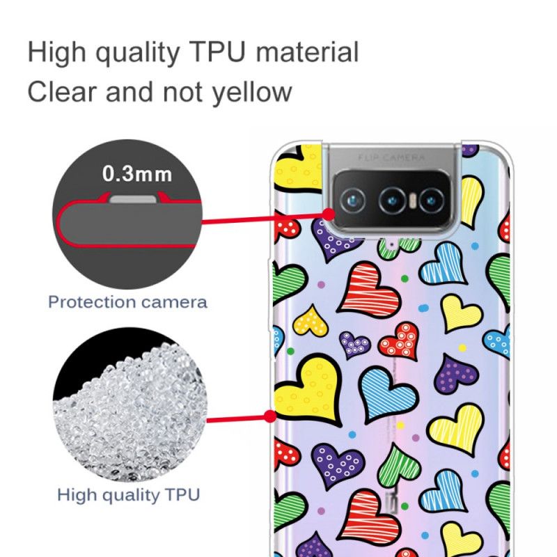 Cover for Asus Zenfone 7 / 7 Pro Flerfarvede Hjerter