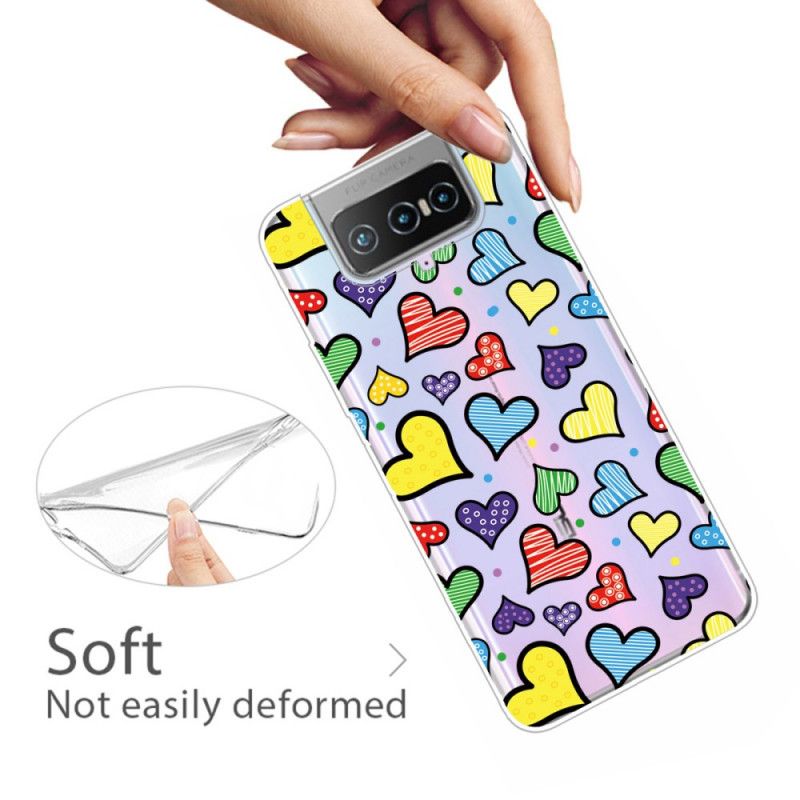 Cover for Asus Zenfone 7 / 7 Pro Flerfarvede Hjerter