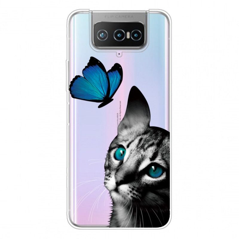 Cover for Asus Zenfone 7 / 7 Pro Kat Og Sommerfugl