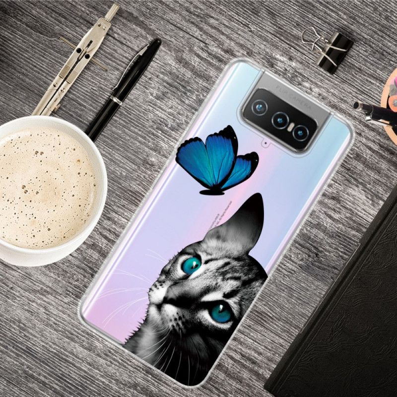 Cover for Asus Zenfone 7 / 7 Pro Kat Og Sommerfugl