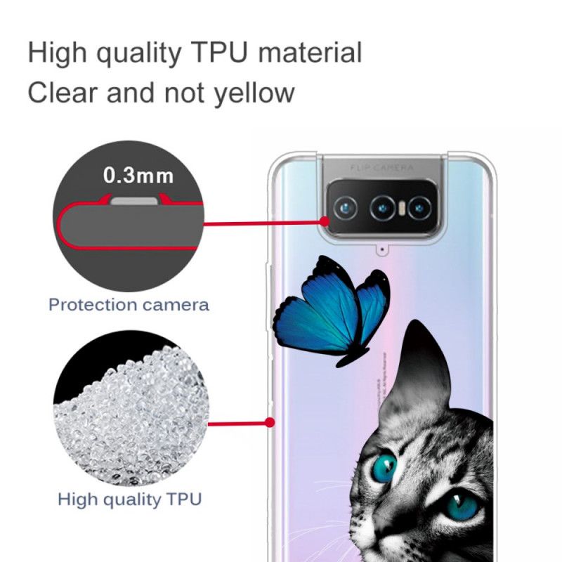 Cover for Asus Zenfone 7 / 7 Pro Kat Og Sommerfugl