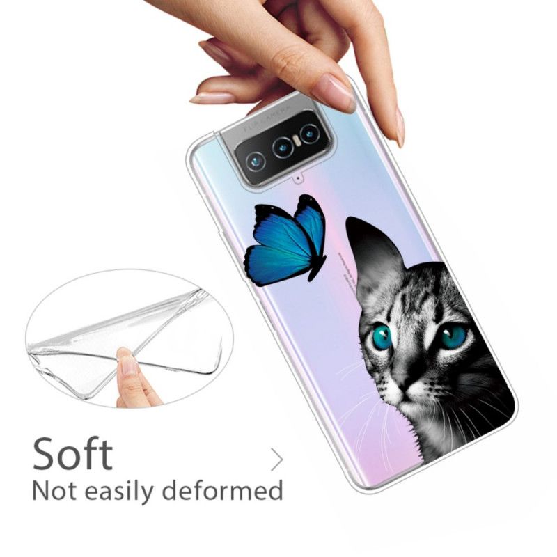 Cover for Asus Zenfone 7 / 7 Pro Kat Og Sommerfugl