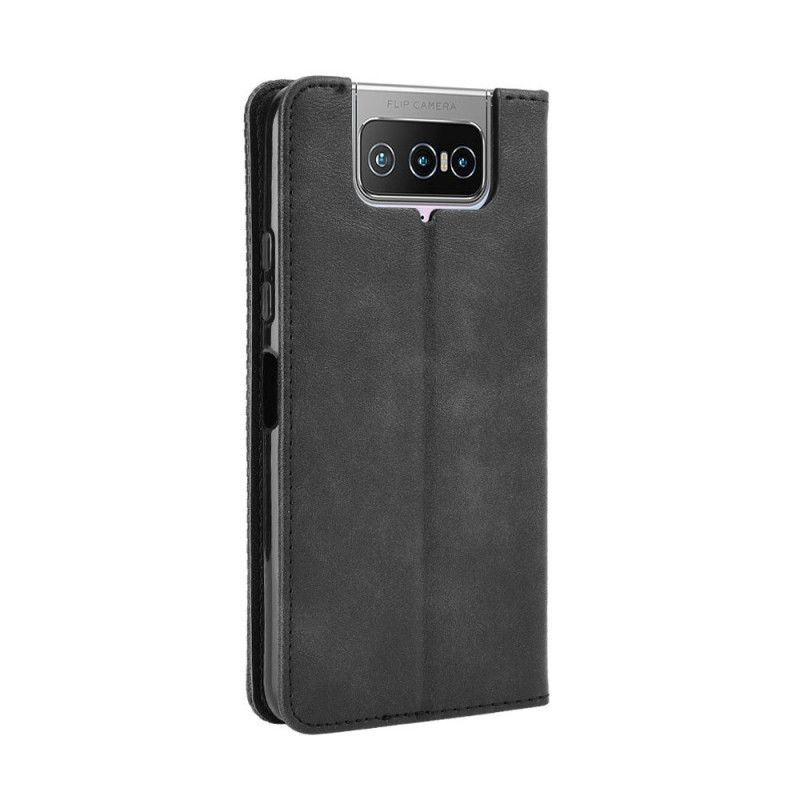 Læder Cover Asus Zenfone 7 / 7 Pro Sort Stiliseret Vintage Lædereffekt Beskyttelse