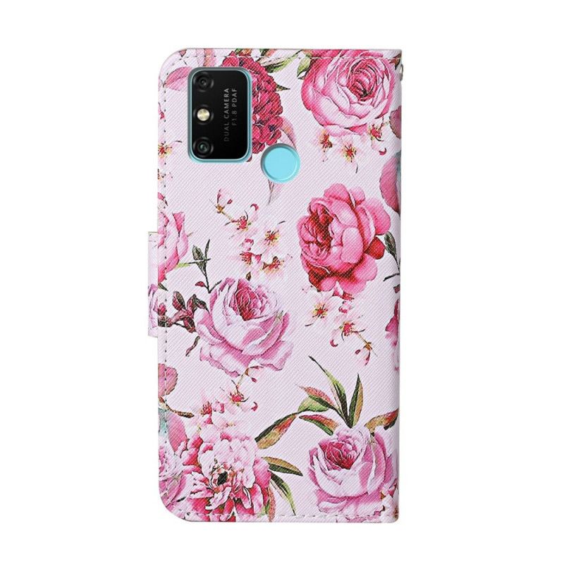 Flip Cover Læder Honor 9A Retro Frihedsblomster