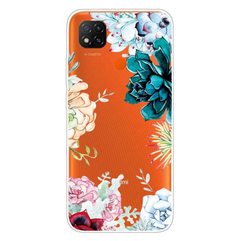 Cover for Xiaomi Redmi 9C Gennemsigtige Akvarelblomster