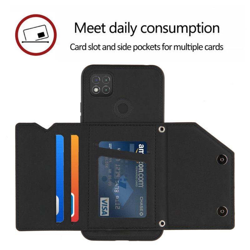 Cover for Xiaomi Redmi 9C Sort Multi-Card Håndfri Support