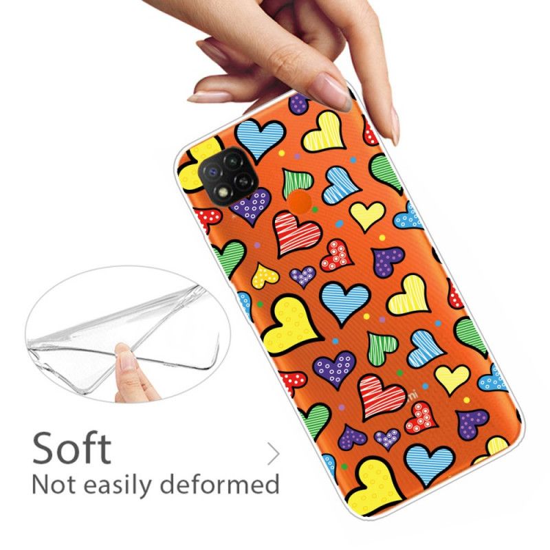 Cover Xiaomi Redmi 9C Flerfarvede Hjerter