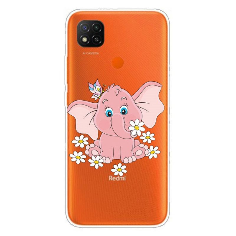 Cover Xiaomi Redmi 9C Gennemsigtig Lyserød Elefant