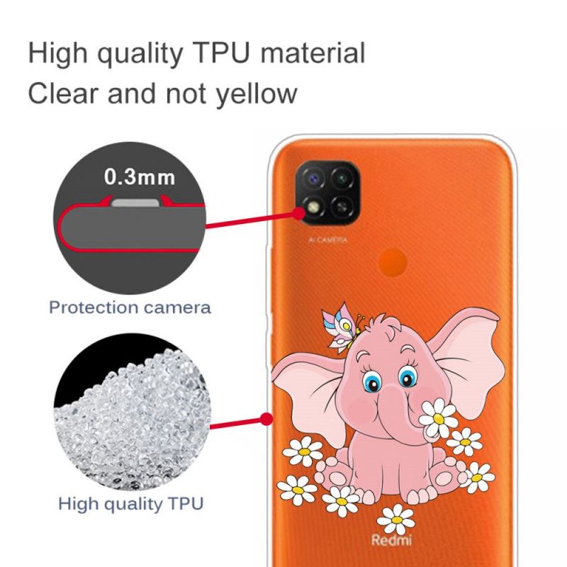 Cover Xiaomi Redmi 9C Gennemsigtig Lyserød Elefant