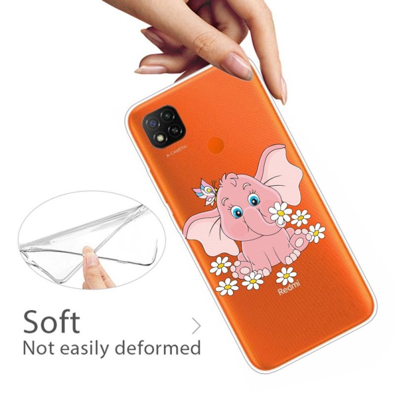 Cover Xiaomi Redmi 9C Gennemsigtig Lyserød Elefant