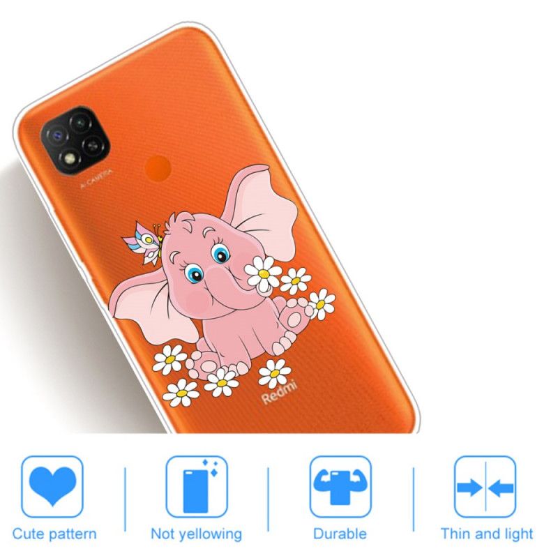 Cover Xiaomi Redmi 9C Gennemsigtig Lyserød Elefant