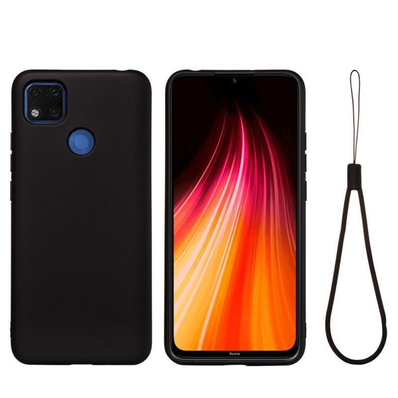 Cover Xiaomi Redmi 9C Sort Flydende Silikone Med Rem