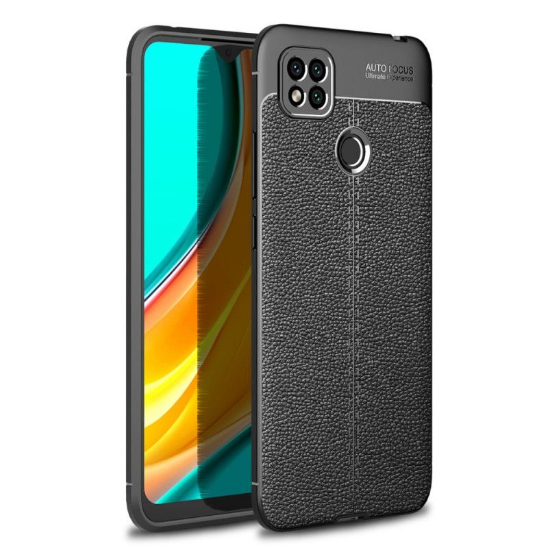 Cover Xiaomi Redmi 9C Sort Mobilcover Dobbelt Line Lychee Læder Effekt