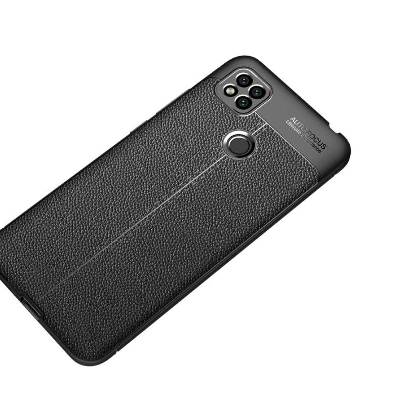 Cover Xiaomi Redmi 9C Sort Mobilcover Dobbelt Line Lychee Læder Effekt