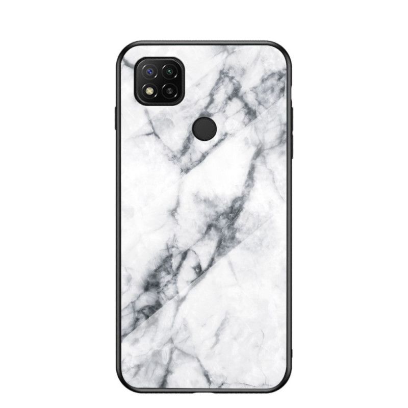 Cover Xiaomi Redmi 9C Sort Mobilcover Marmorfarver Hærdet Glas