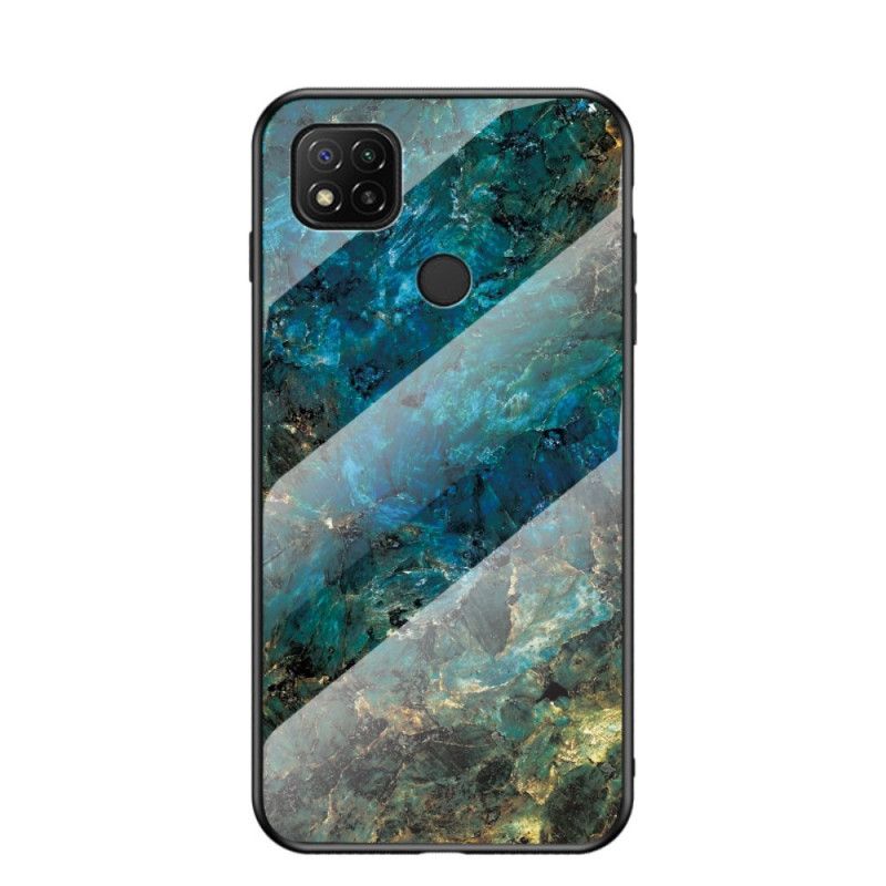 Cover Xiaomi Redmi 9C Sort Mobilcover Marmorfarver Hærdet Glas