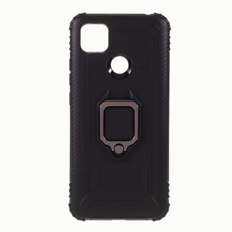 Cover Xiaomi Redmi 9C Sort Ring I Kulfiberstil