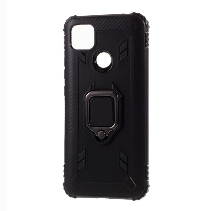 Cover Xiaomi Redmi 9C Sort Ring I Kulfiberstil