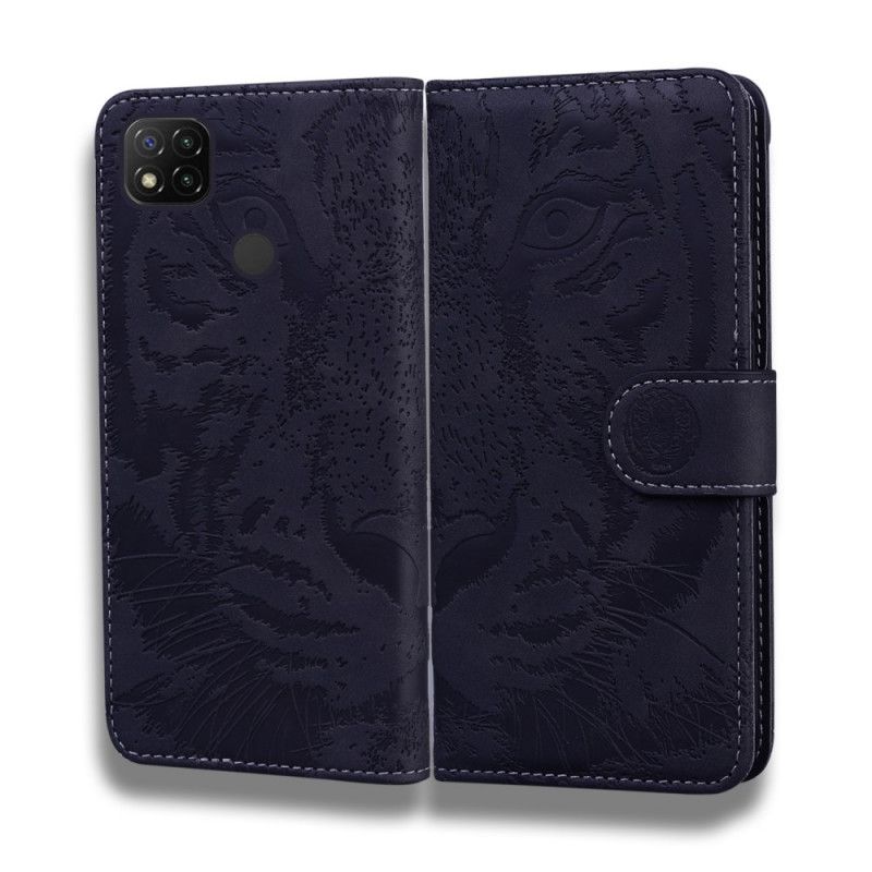 Flip Cover Læder for Xiaomi Redmi 9C Sort Tiger Ansigtsprint