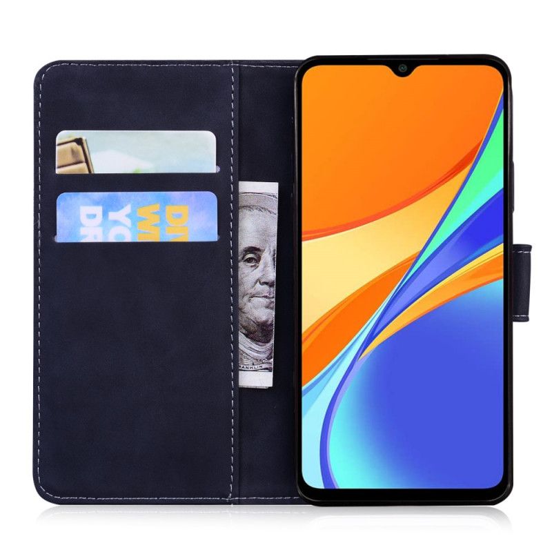 Flip Cover Læder for Xiaomi Redmi 9C Sort Tiger Ansigtsprint