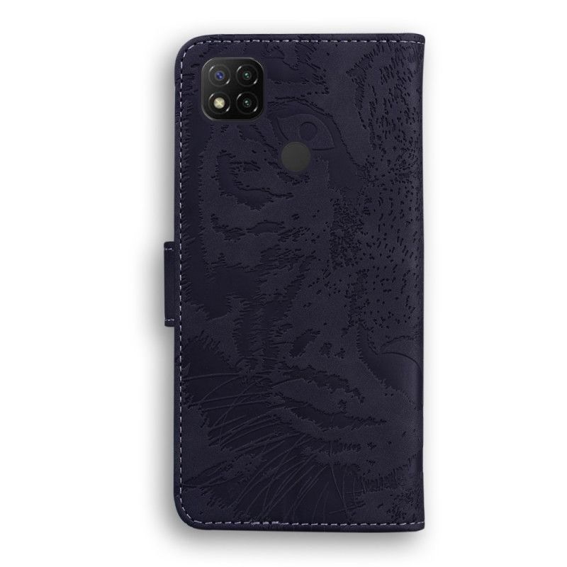 Flip Cover Læder for Xiaomi Redmi 9C Sort Tiger Ansigtsprint