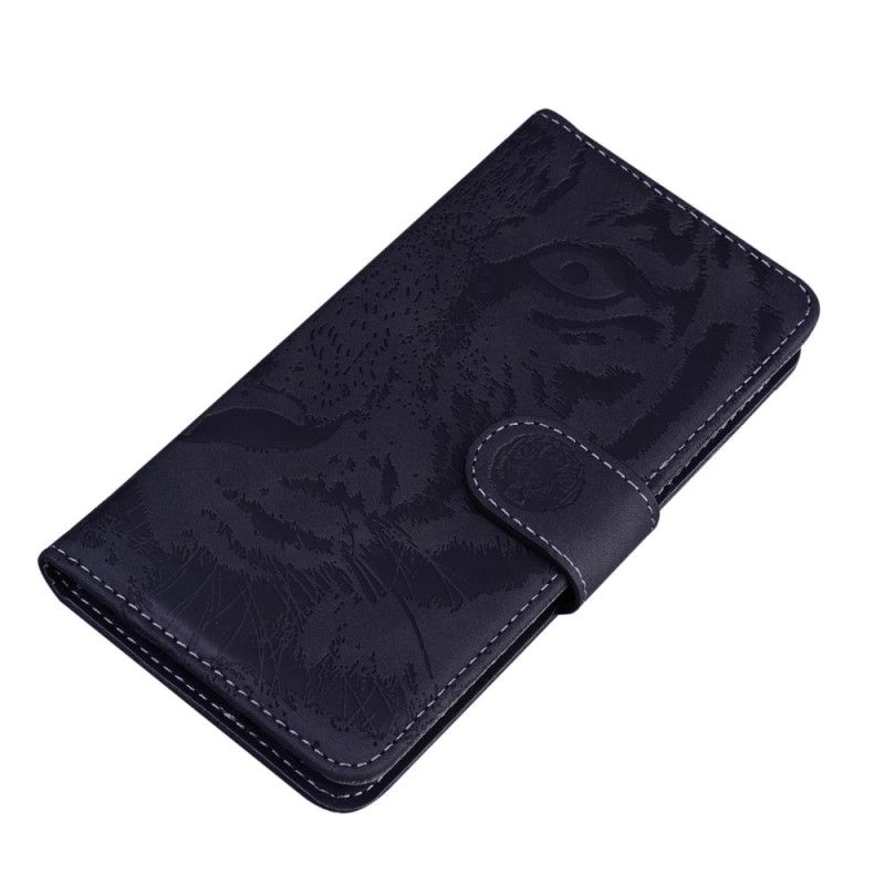 Flip Cover Læder for Xiaomi Redmi 9C Sort Tiger Ansigtsprint