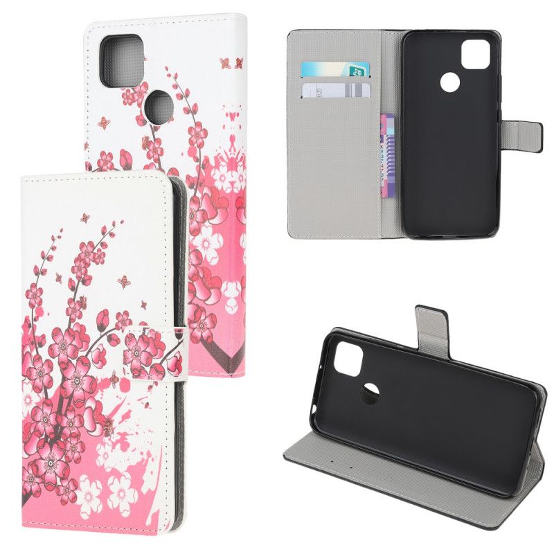 Flip Cover Læder Xiaomi Redmi 9C Magenta Tropiske Blomster