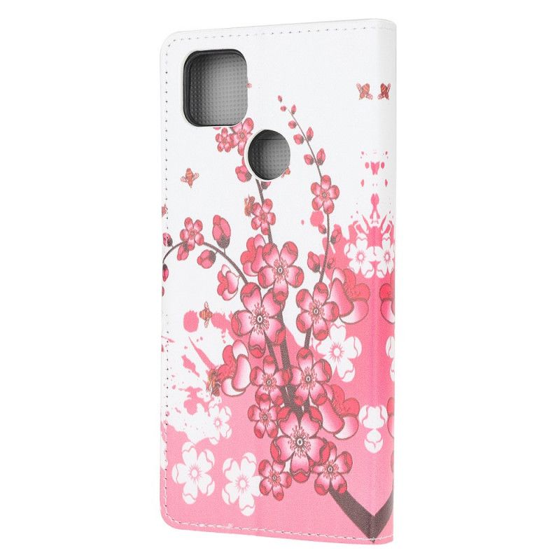 Flip Cover Læder Xiaomi Redmi 9C Magenta Tropiske Blomster