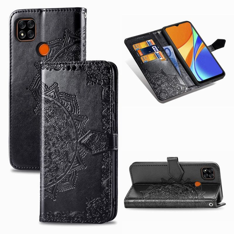 Flip Cover Læder Xiaomi Redmi 9C Sort Middelaldermandala Original