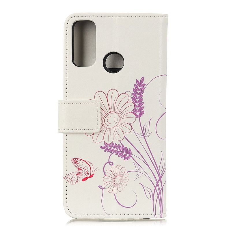 Flip Cover Læder Xiaomi Redmi 9C Tegning Af Sommerfugle Og Blomster