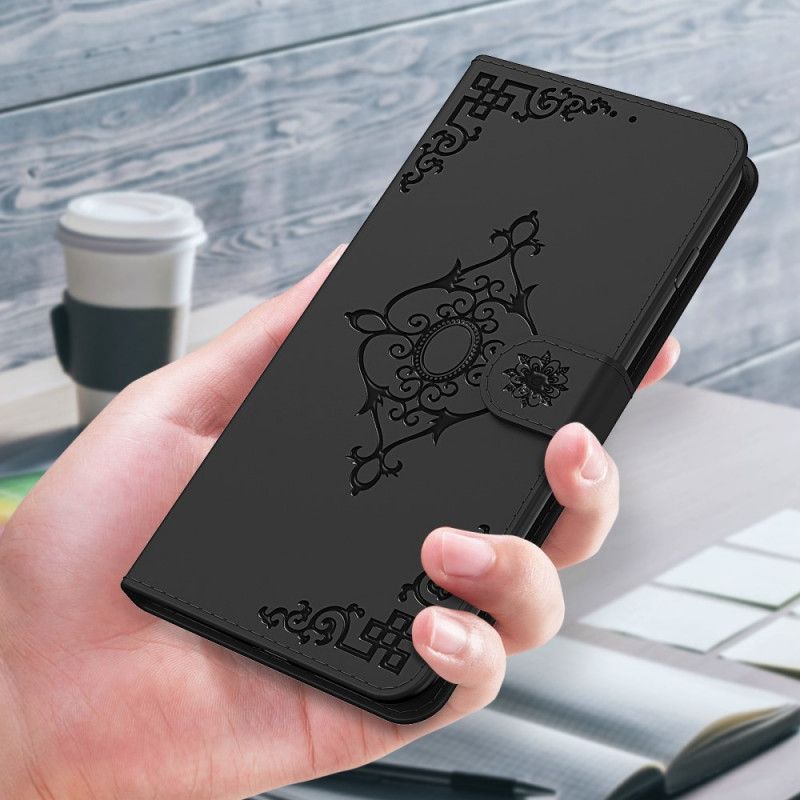 Flip Cover Xiaomi Redmi 9C Sort Barokblomst Med Rem