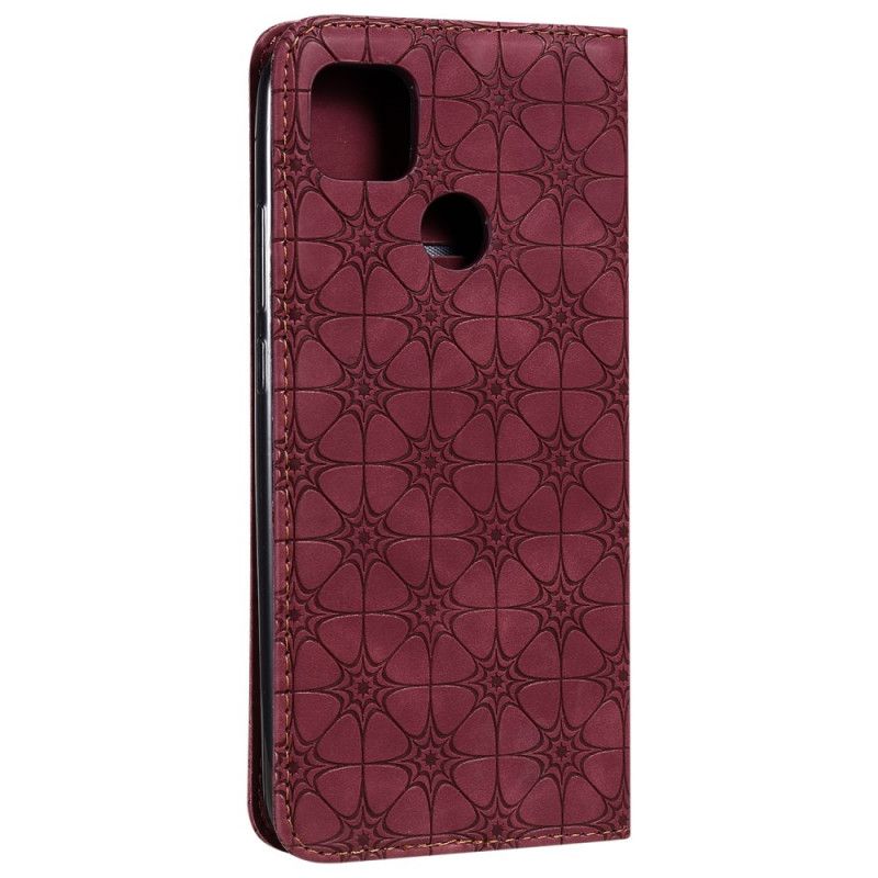 Læder Cover Xiaomi Redmi 9C Rød Barokke Blomster